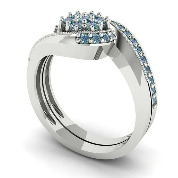0.45 ct Brilliant Round Cut Blue Moissanite 18K White Gold Solitaire with Accents Engagement Bridal Wedding Ring Band Set size 6.25