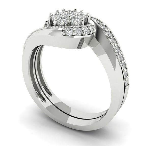 0.45 ct Brilliant Round Cut White Sapphire 14k White Gold Solitaire with Accents Engagement Bridal Wedding Ring Band Set size 4.25
