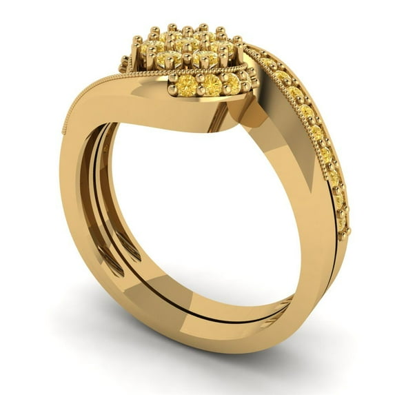 0.45 ct Brilliant Round Cut Yellow Moissanite 18K Yellow Gold Solitaire with Accents Engagement Bridal Wedding Ring Band Set size 5.75