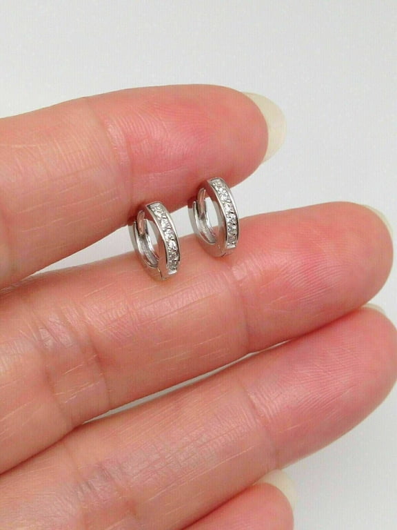 0.45Ct Round Cut Lab Created Diamond Small Huggie Hoop Earrings 14k White Gold Plated