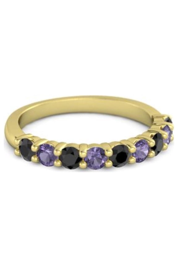 0.45ct Round Cut Black Spinel Iolite Eternity Band Ring Yellow Gold Plated Thanksgiving Jewelry Size:- 5