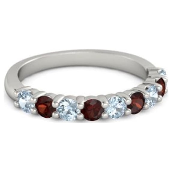 0.45ct Round Cut Blue Aquamarine Garnet Eternity Band Ring 925 Sterling Silver New Year Gift Jewelry Size:- 5