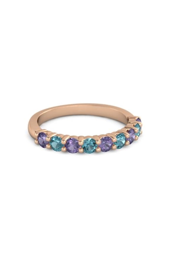 0.45ct Round Cut Blue Iolite Topaz Eternity Band Ring Rose Gold Plated Anniversary Ring Jewelry Size:- 7.5