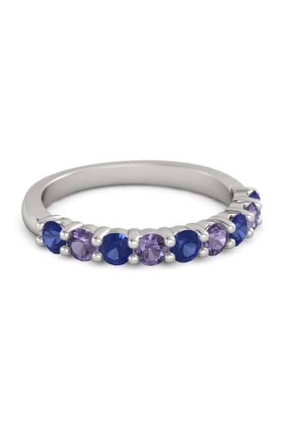 0.45ct Round Cut Blue Sapphire Iolite Eternity Band Ring 925 Sterling Silver New Year Gift Jewelry Size:- 5