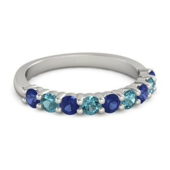 0.45ct Round Cut Blue Sapphire Topaz Eternity Band Ring 925 Sterling Silver Easter Day Sale Jewelry Size:- 4