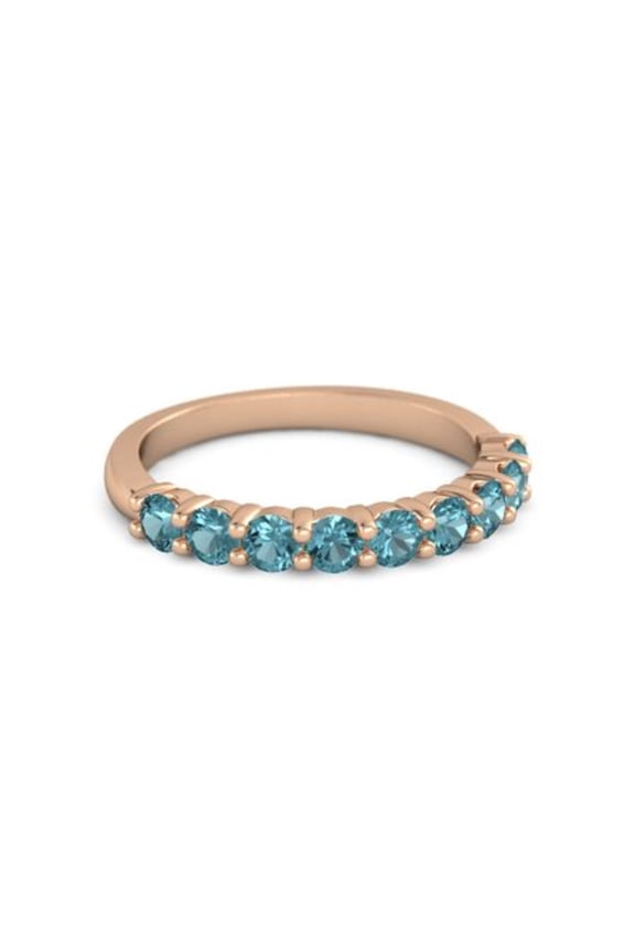 0.45ct Round Cut Blue Topaz Eternity Band Ring Rose Gold Plated Wedding Ring Jewelry Size:- 8