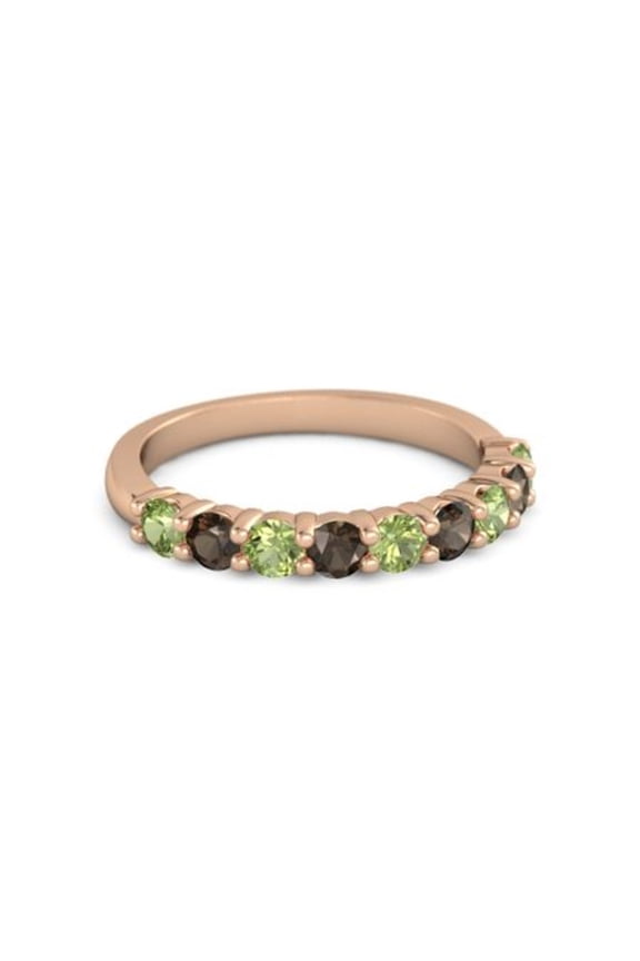 0.45ct Round Cut Green Peridot Smoky Quartz Eternity Band Ring Rose Gold Plated Wedding Ring Jewelry Size:- 10.5