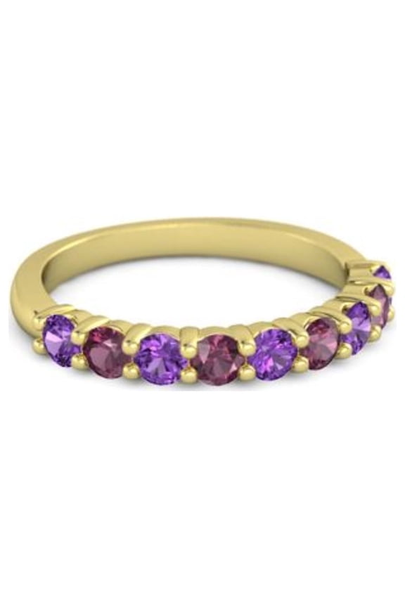 0.45ct Round Cut Purple Amethyst Rhodolite Eternity Band Ring Yellow Gold Plated Wedding Ring Jewelry Size:- 7