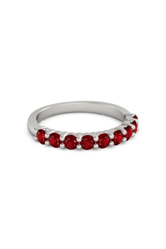 0.45ct Round Cut Red Ruby Eternity Band Ring 925 Sterling Silver Valentine Day Gift Jewelry Size:- 4