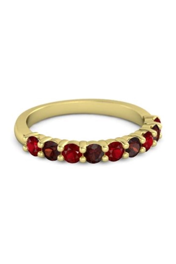 0.45ct Round Cut Red Ruby Garnet Eternity Band Ring Yellow Gold Plated Valentine Day Gift Jewelry Size:- 10.5
