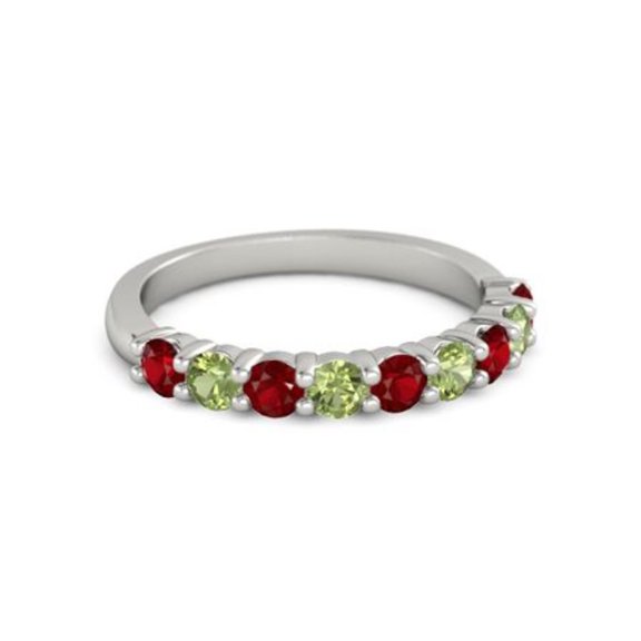 0.45ct Round Cut Red Ruby Peridot Eternity Band Ring 925 Sterling Silver Anniversary Ring Jewelry Size:- 7