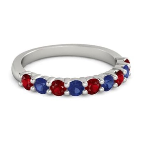 0.45ct Round Cut Red Ruby Sapphire Eternity Band Ring 925 Sterling Silver Wedding Ring Jewelry Size:- 7