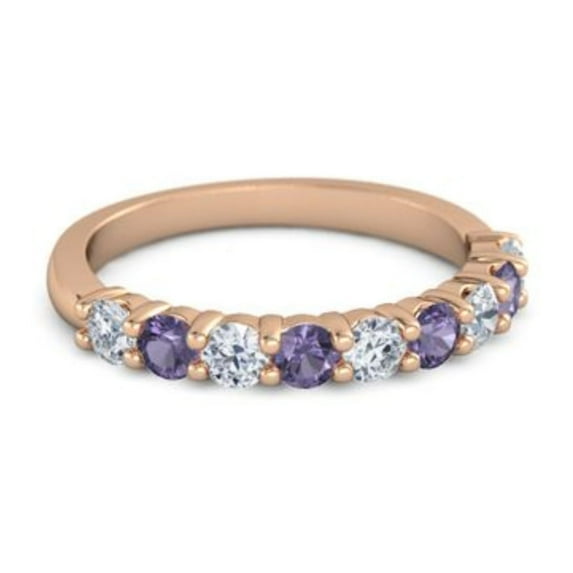 0.45ct Round Cut White Topaz Iolite Eternity Band Ring Rose Gold Plated Anniversary Ring Jewelry Size:- 4.5