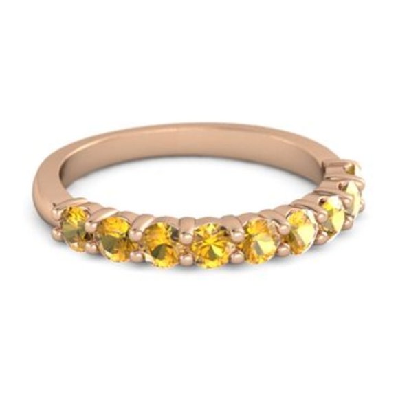 0.45ct Round Cut Yellow Citrine Eternity Band Ring Rose Gold Plated Christmas Gift Jewelry Size:- 9.5