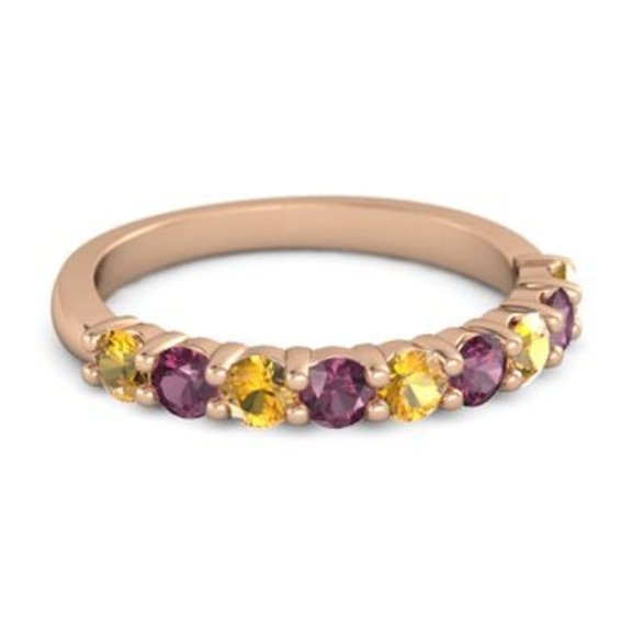 0.45ct Round Cut Yellow Citrine Rhodolite Eternity Band Ring Rose Gold Plated New Year Gift Jewelry Size:- 4
