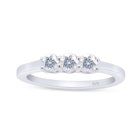 0.45cttw Round Cut Moissanite Lab Created Diamond Three Stone Engagement Wedding Ring for Women 14K White Gold Plated Sterling Silver Ring Size-6