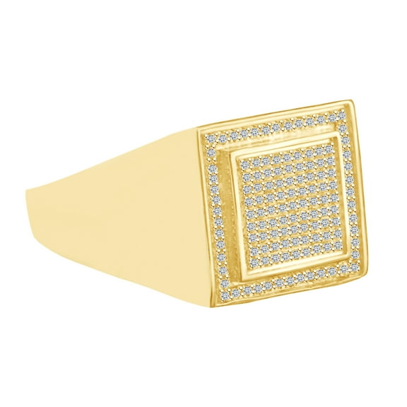 AFFY 0.46 Carat Round Shape Yellow Natural Diamond Men's Wedding Engagement Ring 10K Solid Gold