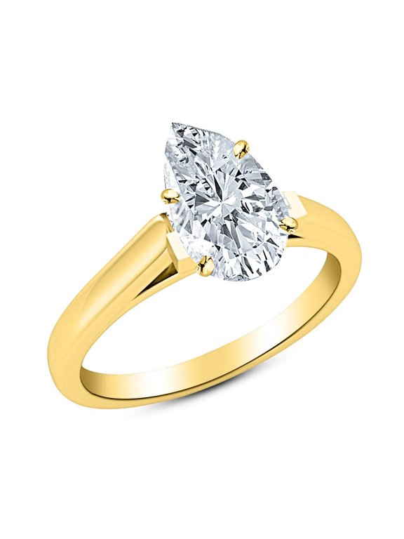 0.46 Ct Pear Cut Cathedral Solitaire Diamond Engagement Ring 14K Yellow Gold (H Color VS2 Clarity)