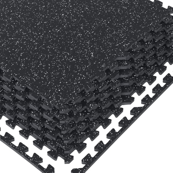 0.46" Thick 48 Sq Ft Rubber Top High Density EVA Exercise Gym Mats 12 count - Interlocking Puzzle Floor Tiles for Gym Heavy Workout Equipment Flooring - 24 x 24in Tile, Black & White