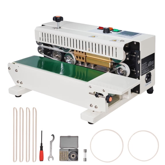 Continuous Band Sealer Machine, 600W Horizontal Bag Sealer with Digital Temperature Control, 6-12 mm Seal Width, Carbon Steel Body for Plastic, PE, Kraft and Aluminum Foil Packaging Bags