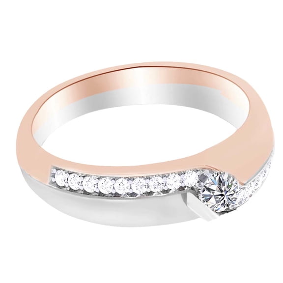 AFFY 0.47 Ct White Natural Diamond Engagement Ring in 14k White Gold Ring Size - 9