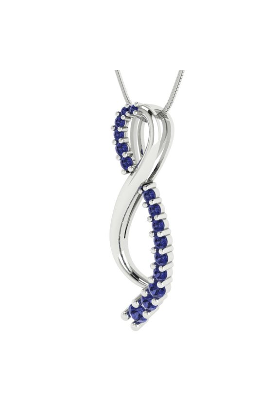 0.47 ct Brilliant Round Cut Tanzanite 14k White Solid Gold Everyday Affordable Designer Necklace Pendant with 16" Chain