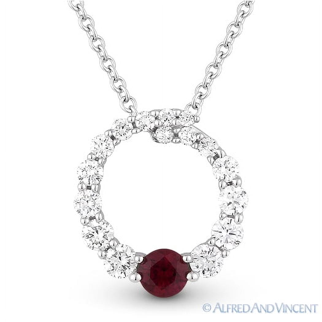 Ruby Diamond Circle Eternity Journey Pendant Necklace