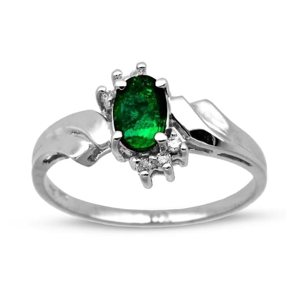 0.48 CTTW Emerald & Diamond Fashion Ring Set, 14K Gold - Size 5