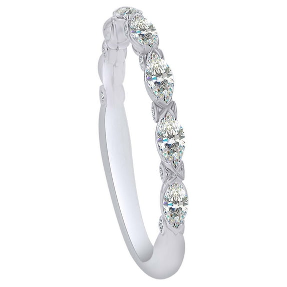 AFFY 0.48 Carat Marquise & Round Shape White Natural Diamond Engagement Band Ring 18K Solid White Gold Ring Size-6