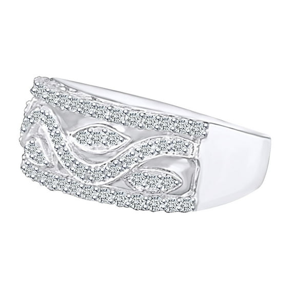AFFY 0.48 Carat Round Shape Brown & White Natural Diamond Women's Wedding Band Ring 10K Solid White Gold Ring Size-12.5