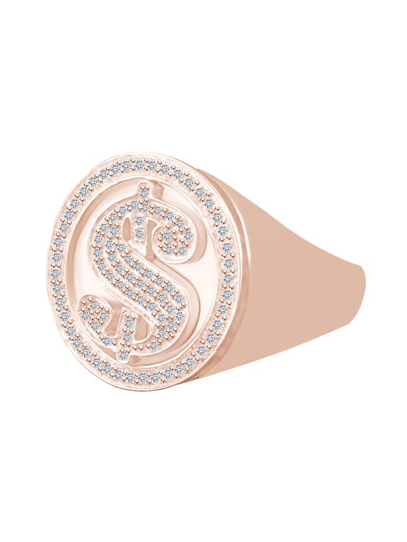 0.48 Carat Round White Natural Diamond Dollar Sign Men's Anniversary Ring 10K Solid Gold