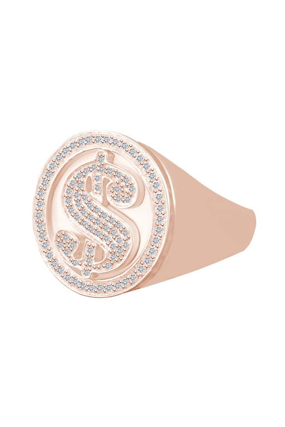0.48 Carat Round White Natural Diamond Dollar Sign Men's Anniversary Ring 10K Solid Rose Gold Ring Size-11