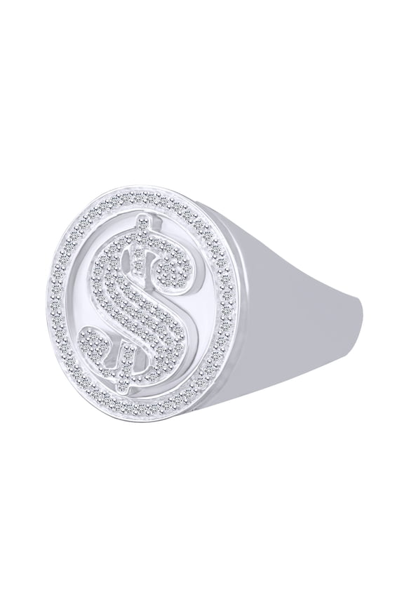 0.48 Carat Round White Natural Diamond Dollar Sign Men's Anniversary Ring 10K Solid White Gold Ring Size-13.5