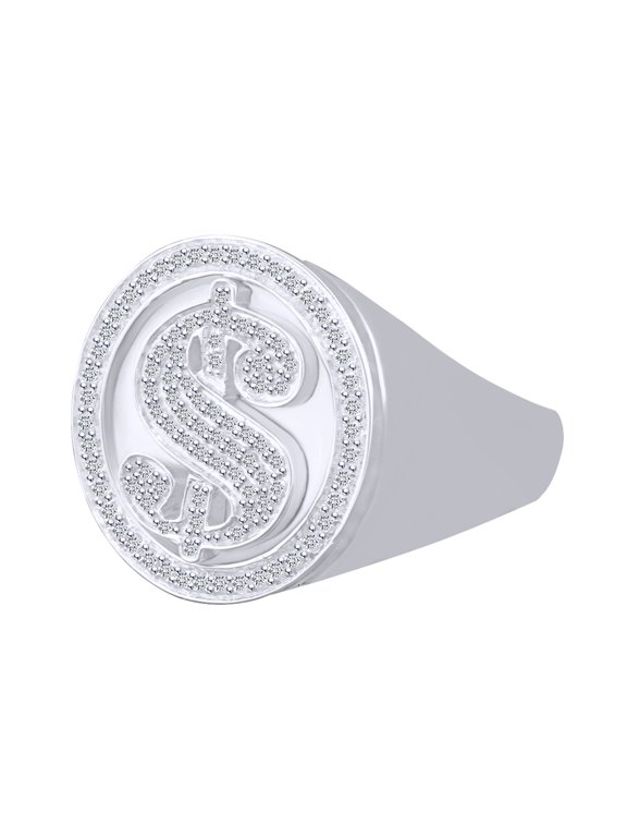0.48 Carat Round White Natural Diamond Dollar Sign Men's Anniversary Ring 10K Solid White Gold Ring Size-9.5