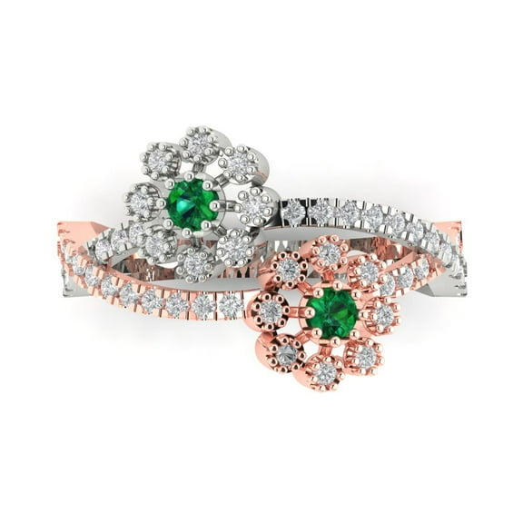 Halo Engagement Ring for Women - 0.48ct Simulated Emerald in 18K White/Rose Gold Promise Ring