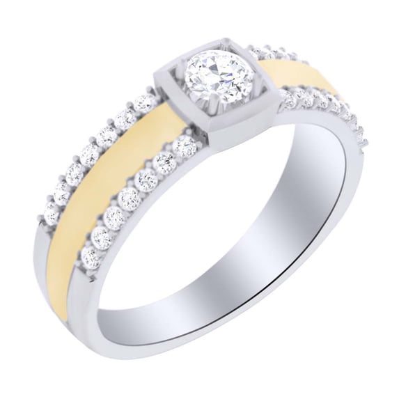 AFFY 0.48 Ct White Natural Diamond Engagement Band Ring in 14k White Gold Ring Size - 11