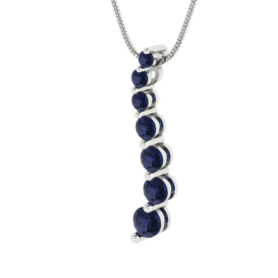 0.48 ct Brilliant Round Cut Blue Sapphire 14k White Solid Gold Everyday Affordable Designer Necklace Pendant with 16" Chain