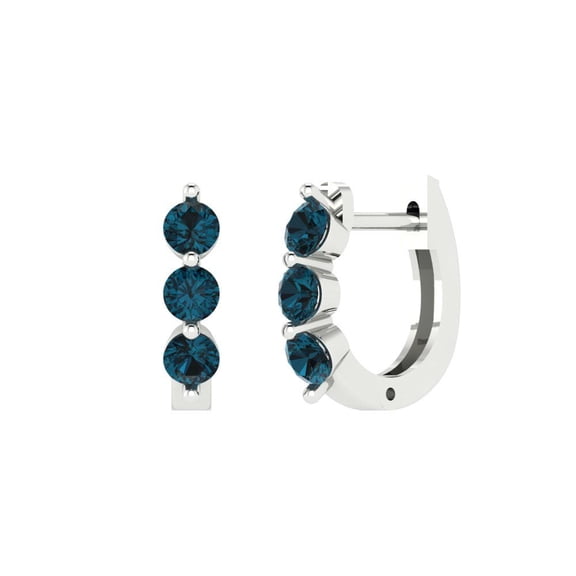 0.48 ct Lever-Back Hoop Earrings for Women | 2.8mm Round Cut Natural London Blue Topaz | 18K White Gold
