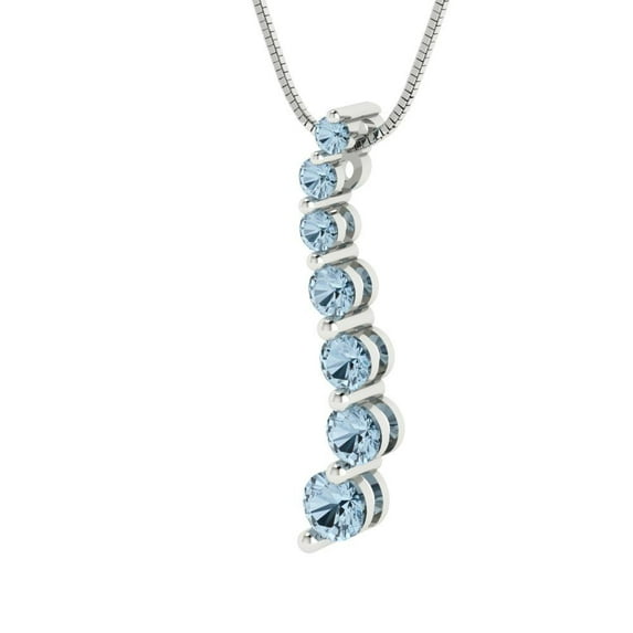 0.48 ct Brilliant Round Cut Natural Sky Blue Topaz 14k White Solid Gold Everyday Affordable Designer Necklace Pendant with 16" Chain