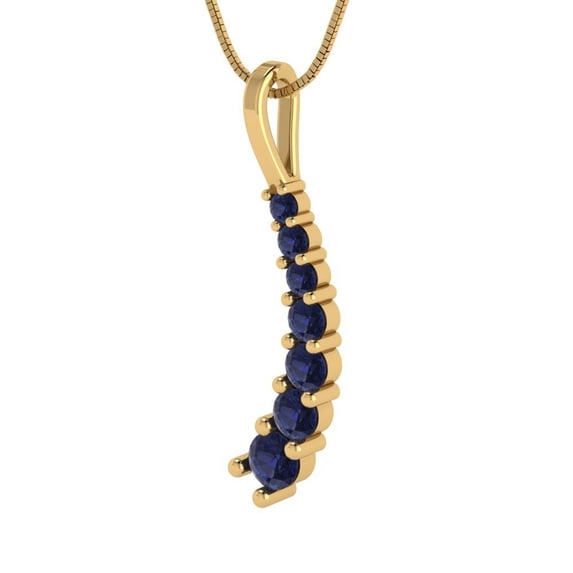 0.48 ct Brilliant Round Cut Blue Sapphire 14k Yellow Solid Gold Everyday Affordable Designer Necklace Pendant with 16" Chain