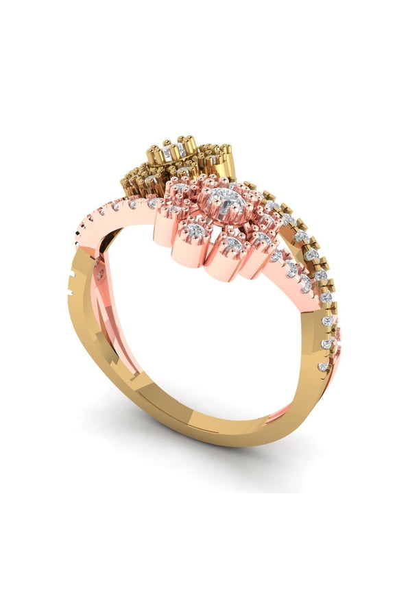 0.48Ct Round Cut Moissanite Halo Statement Ring in Solid 18K Yellow/Rose Gold Size 7.5