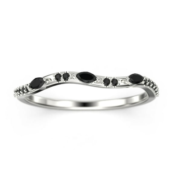 0.48ct Marquise and Round black diamond moissanite 18K White Gold Over Silver Wedding Band