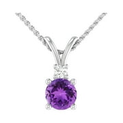 INSPEREZA 0.49 Carat 14K White Gold Amethyst and Round Diamond Solitaire Pendant Necklace for Women (G-H Color, I1 Clarity) (5MM Amethyst)
