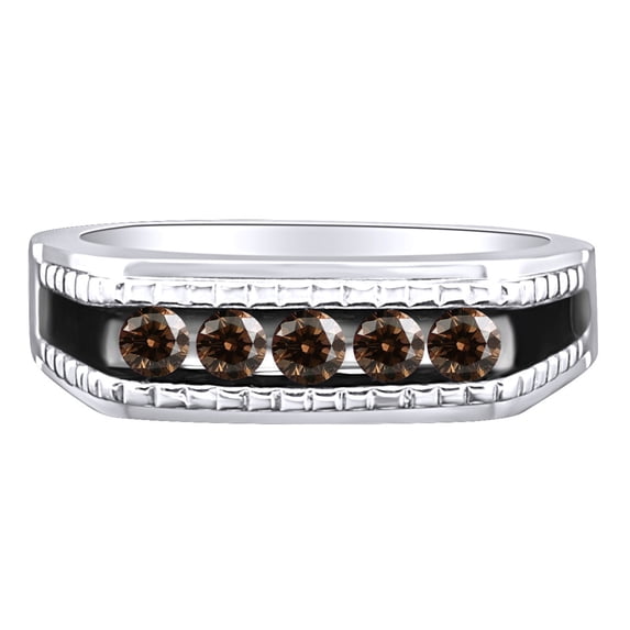 AFFY 0.49 Carat (Ctw) Round Brown Natural Diamond Men's Five Stone Engagement Band Ring 10k Solid White Gold Ring Size-13