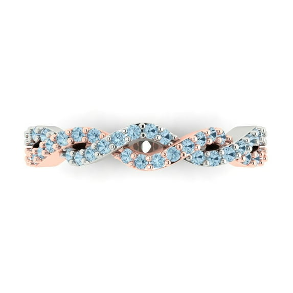 0.495 ctw Wedding Band for Women - 18K Rose/White Gold Simulated Blue Sapphire Stackable Eternity Ring