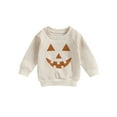 thumbnail image 1 of 0-4Y Toddler Baby Girl Boy Halloween Sweatshirt Pumpkin Face Crewneck Sweater Long Sleeve Shirt Pullover Fall Outfits, 1 of 7