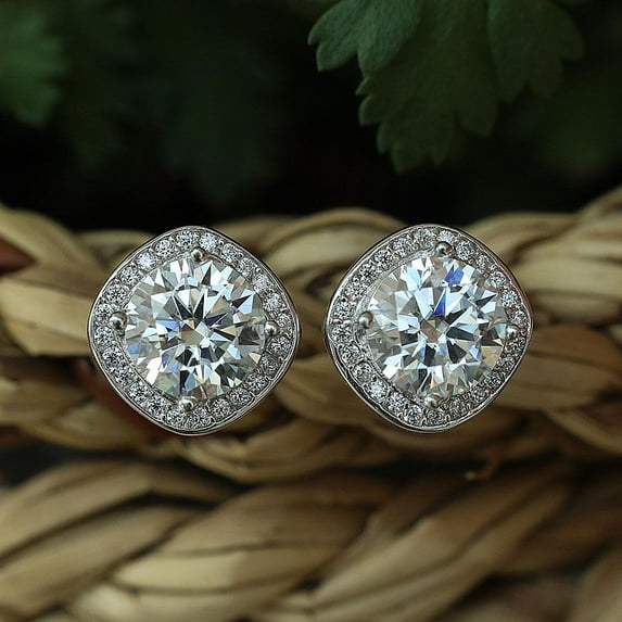 0.5-2.0 CT Cushion Cut VVS Moissanite Halo Stud Earrings in S925 sterling silver, Cluster studs Earrings Best Gifts for Her