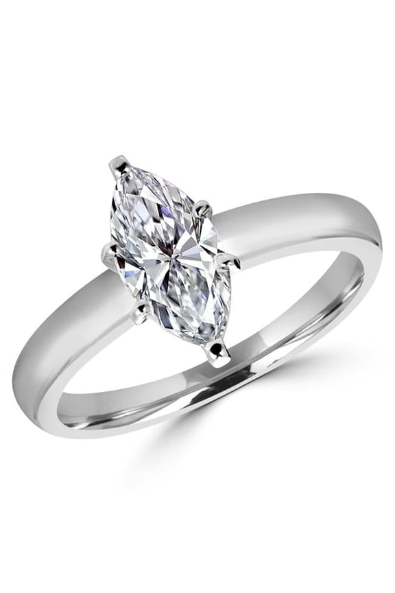 0.5 CT Marquise Cut Diamond Solitaire Engagement Ring in 14K White Gold, Size 6.25
