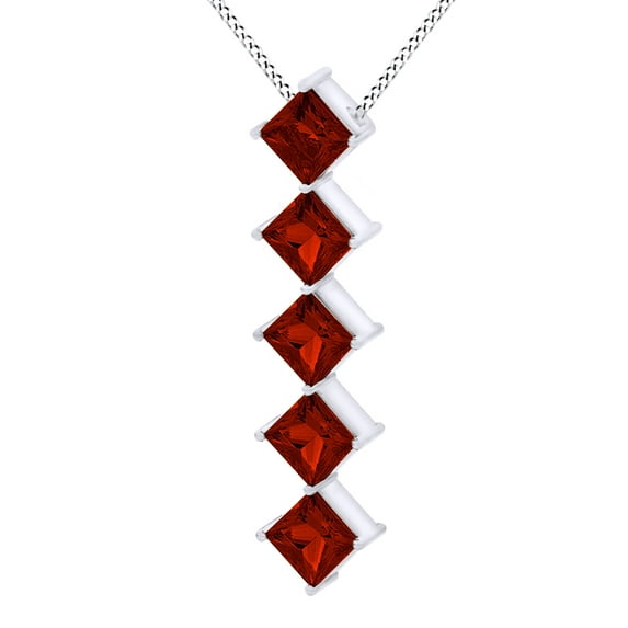 AFFY 0.5 CT Princess Cut Simulated Red Garnet Journey Pendant Necklace In 14k White Gold