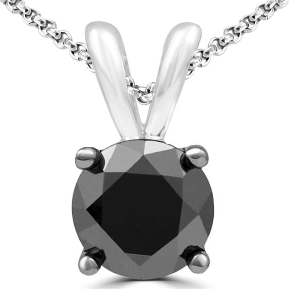 0.5 CT Round BlacK Diamond Solitaire Pendant Necklace in 10K